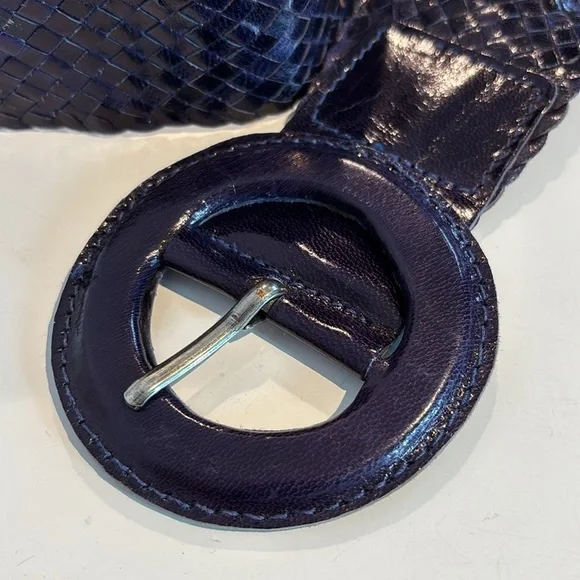 Nine West vintage eggplant purple 100% leather  weaved belt size large - Picture 6 of 11
